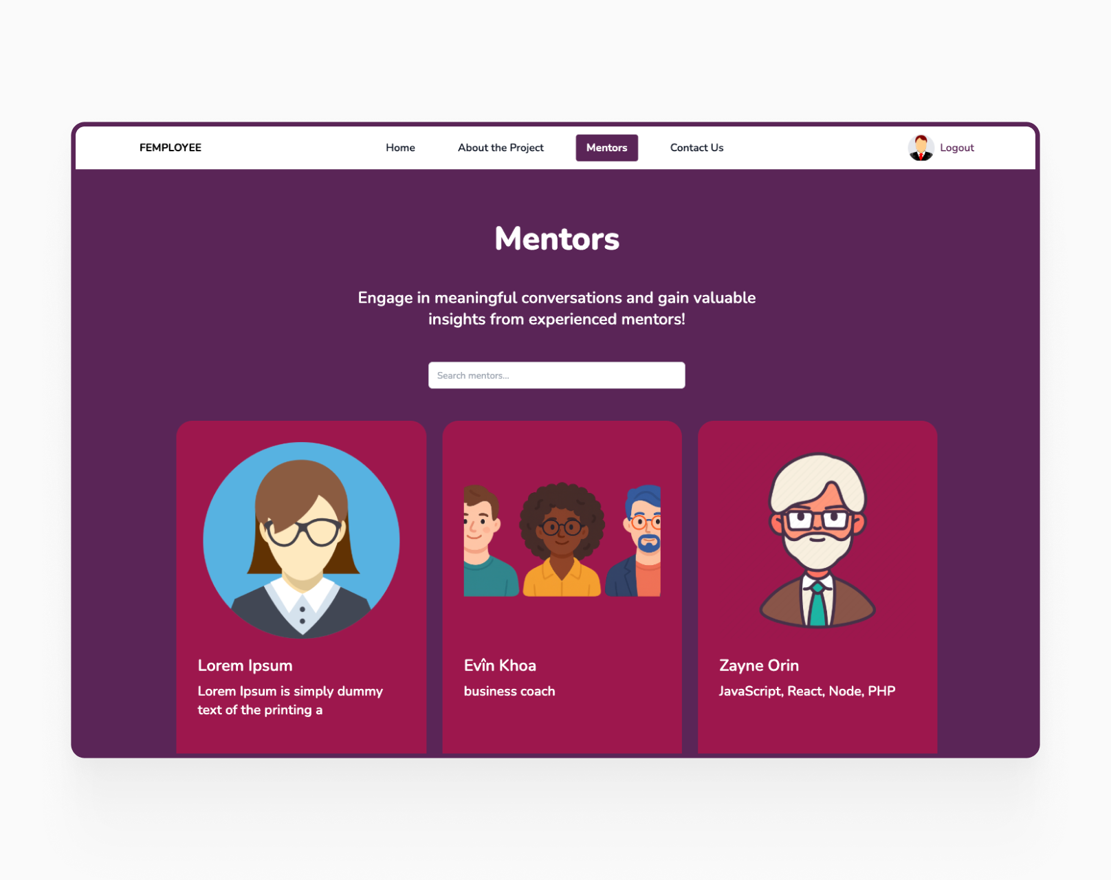 FEMPLOYEE mentors page